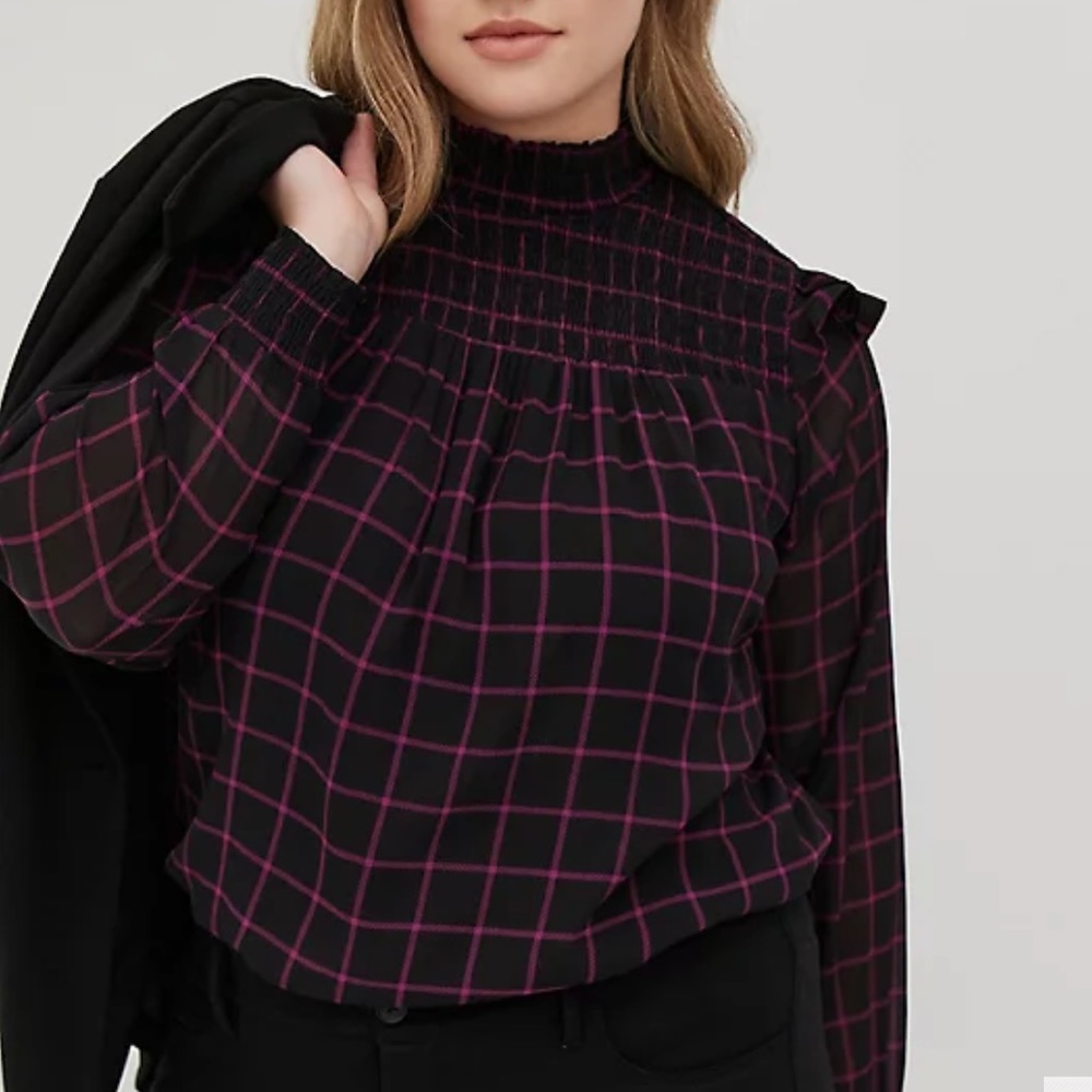 CRINKLE CHIFFON SMOCKED NECK BLOUSE Torrid 3